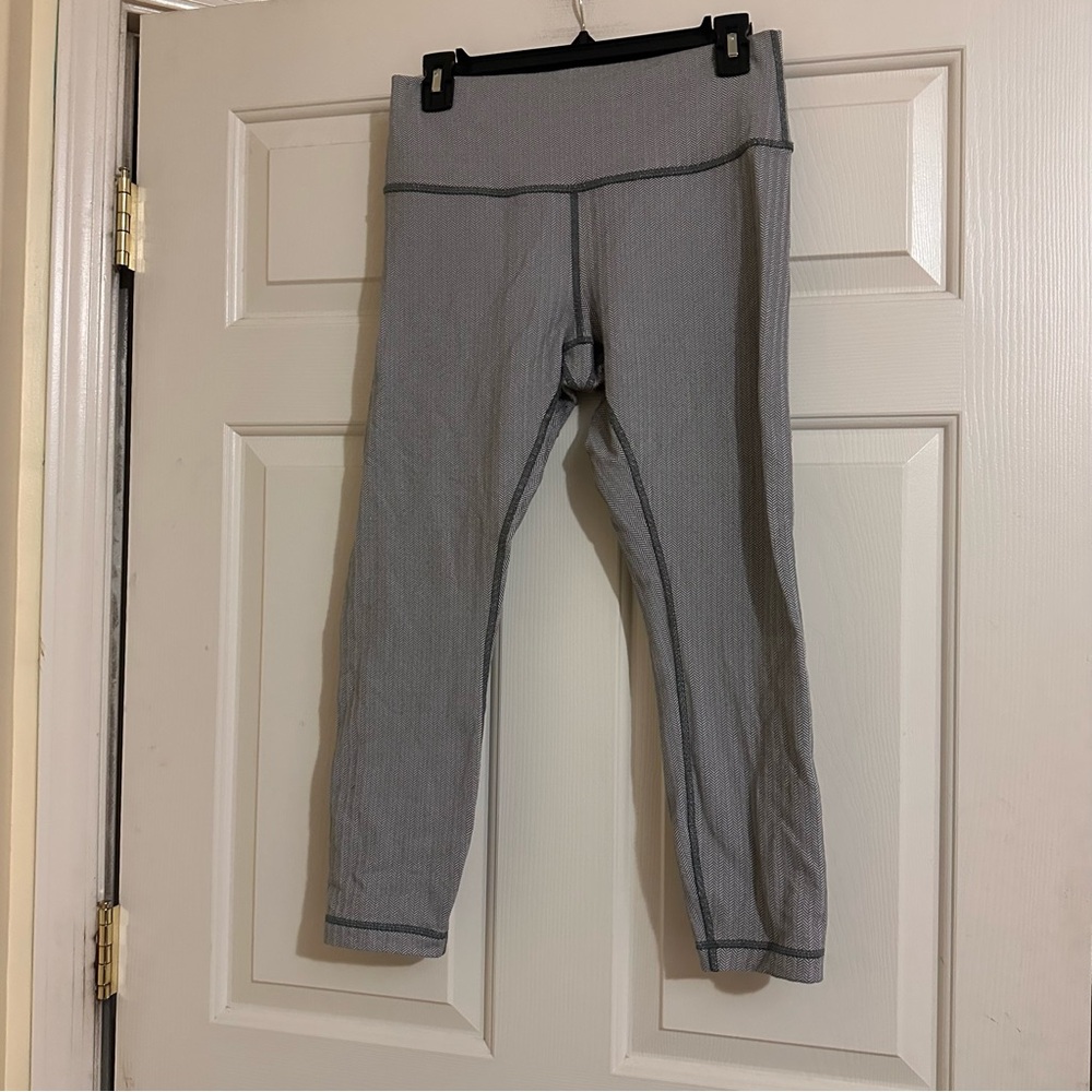 Lululemon Wunder Under Ghost Herringbone Leggings 7/8 Tight Taupe Gray Size 10